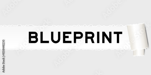 Ripped gray paper background that have word blueprint under torn part