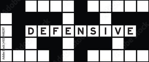 Alphabet letter in word defensive on crossword puzzle background