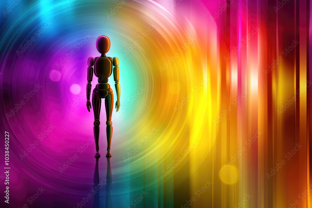 Futuristische Roboter Technologie im Regenbogenlicht – Innovation und Technik Konzept mit Textfreiraum Futuristische Roboter Technologie im Regenbogenlicht – Innovation und Technik Konzept mit Textfreiraum