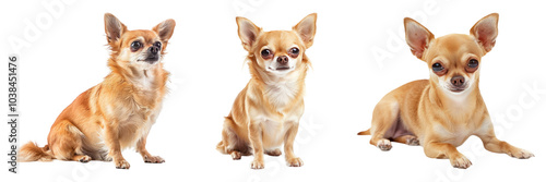 Collection of three dogs, chihuahua set, Isolated on Transparent Background