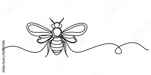 Continuous one line drawing of elegant honey bee for company logo identity. Organic honey farm icon concept vector illustration, continuous line drawing of a bee flying, leaving a trail behind