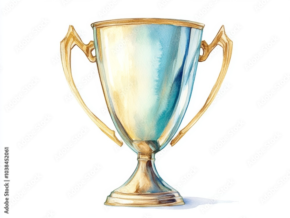 A shiny, golden trophy with ornate handles, symbolizing achievement and victory, depicted in a watercolor style. A shiny, golden trophy with ornate handles, symbolizing achievement and victory, depicted in a watercolor style.