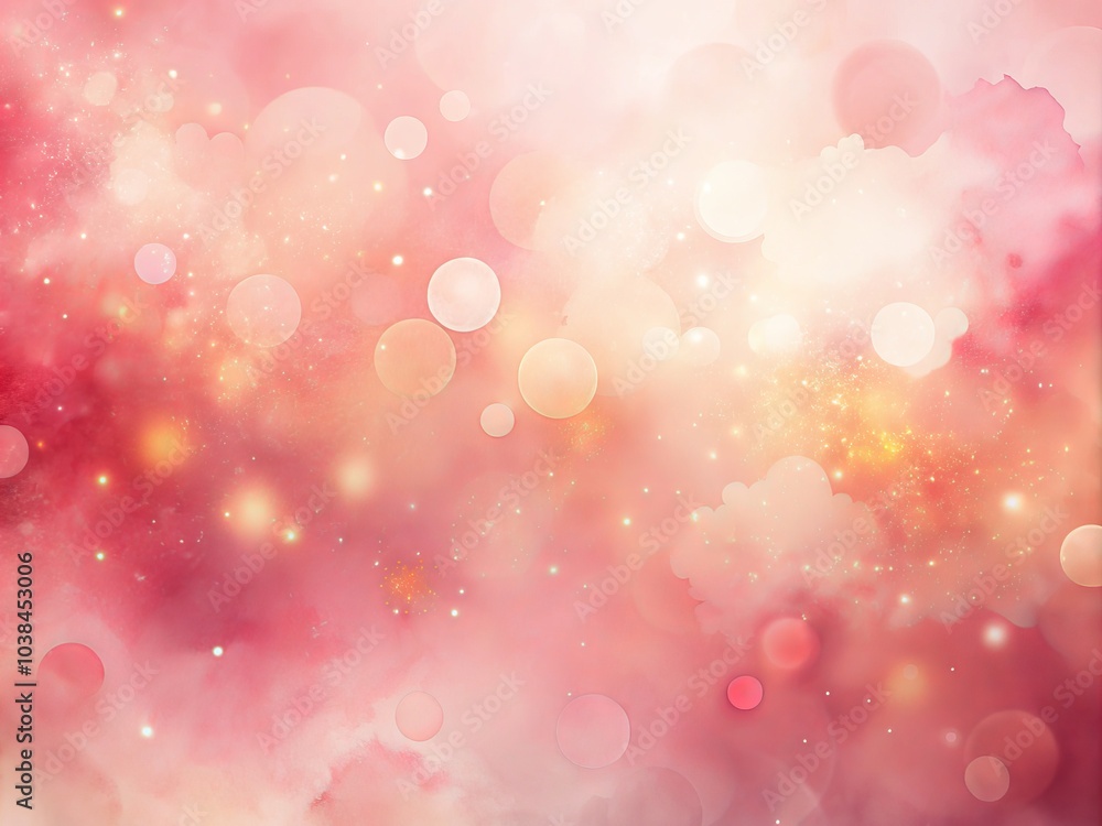 A dreamy blush pink and soft red watercolor backdrop features delicate bokeh effects, perfect for creative designs with stunning abstract stains and washes.