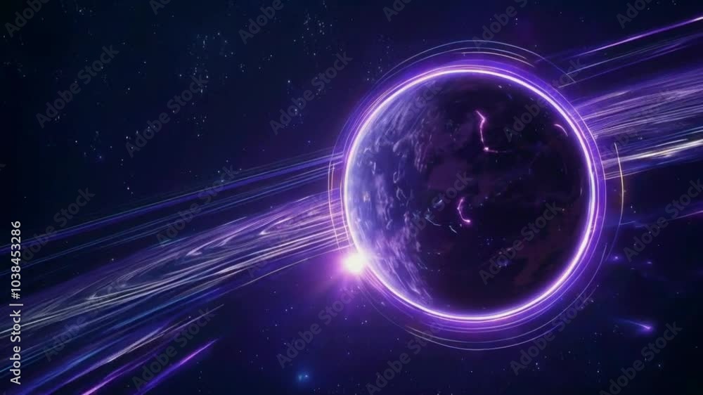 A mysterious planet floats distance, glowing purple square frame rotating. square frame warps the space planet, subtle star trails lens distortions cosmic mystery, 4k High-Quality Animation Video A mysterious planet floats distance, glowing purple square frame rotating. square frame warps the space planet, subtle star trails lens distortions cosmic mystery, 4k High-Quality Animation Video
