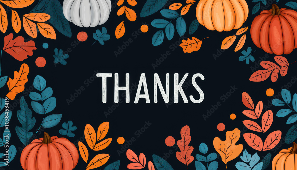 A vibrant autumn-themed design featuring pumpkins and leaves, with the word A vibrant autumn-themed design featuring pumpkins and leaves, with the word
