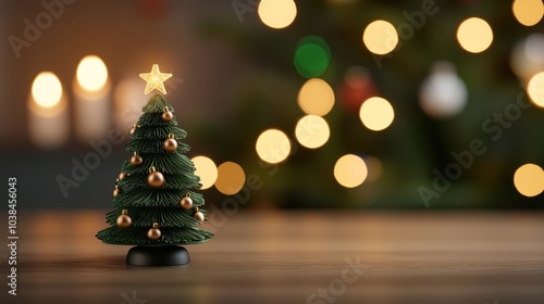 Decorative Christmas tree with ornaments, soft focus, festive ambiance.