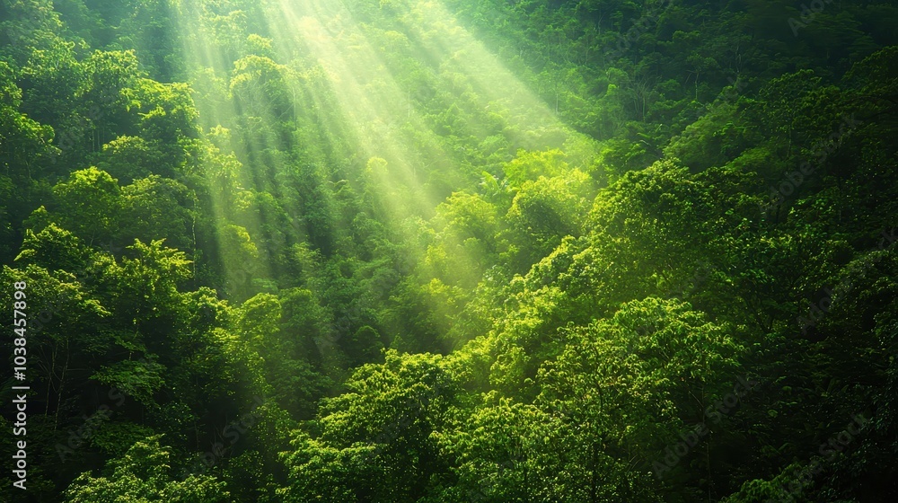 Aerial View of Dense Rainforest Canopy with Sunlight Aerial View of Dense Rainforest Canopy with Sunlight