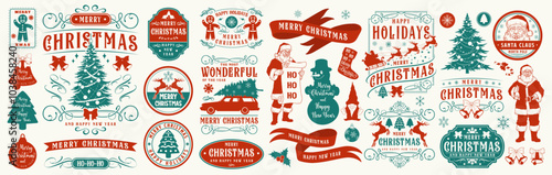 Merry Christmas set emblems colorful