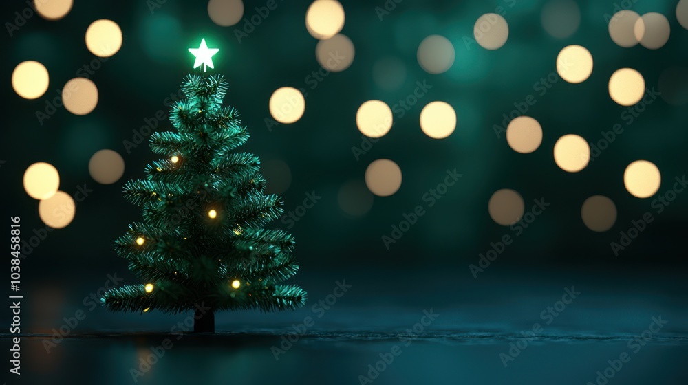 Miniature Christmas tree with lights against a blurred festive background. Miniature Christmas tree with lights against a blurred festive background.