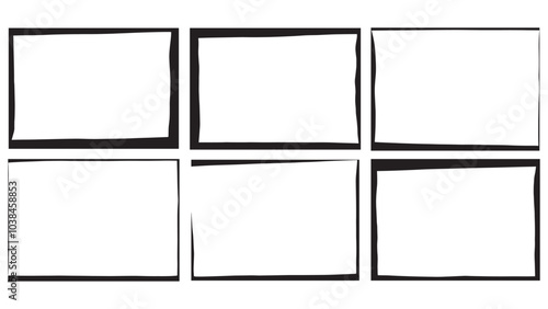 Set of careless grunge frames for decoration and design, black uneven frames for cards and banners, abstract grunge background, design elements for invitation and poster, collection of dirty borders