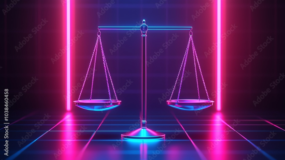 AI system weighing privacy vs security, holographic scales, 3D illustration AI system weighing privacy vs security, holographic scales, 3D illustration