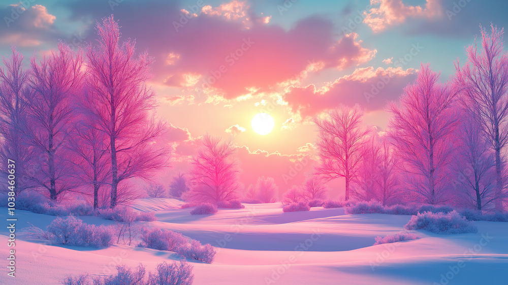 Creative winter landscape design with trees sun and clouds ideal for winter solstice celebrations Creative winter landscape design with trees sun and clouds ideal for winter solstice celebrations