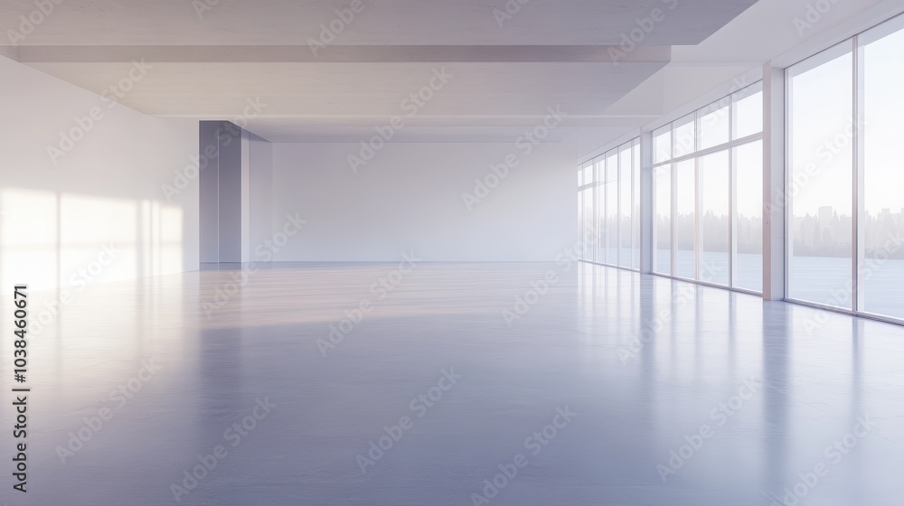 A large, empty room with a lot of windows A large, empty room with a lot of windows