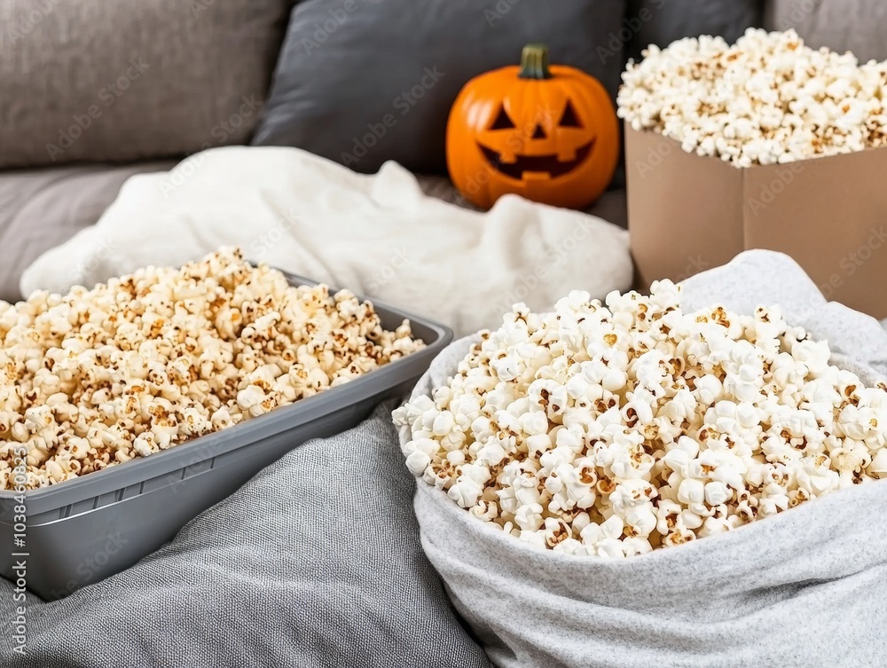 A Halloween family movie night blankets and pillows scattered across the floor A Halloween family movie night blankets and pillows scattered across the floor