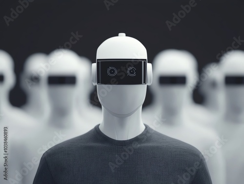 AIpowered camera overlaying privacy alerts over detected faces, ethical surveillance, personal protection, 3D illustration