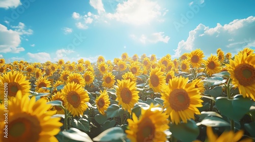 Vibrant Sunflower Field Under a Bright Blue Sky