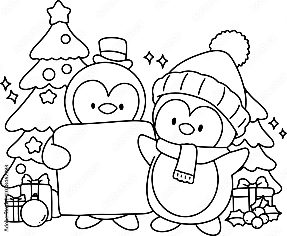 Christmas Cute penguin and cute snowman hand drawn coloring white illustration elements winter greeting card Christmas Cute penguin and cute snowman hand drawn coloring white illustration elements winter greeting card