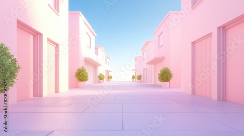 A pink street with a blue sky in the background