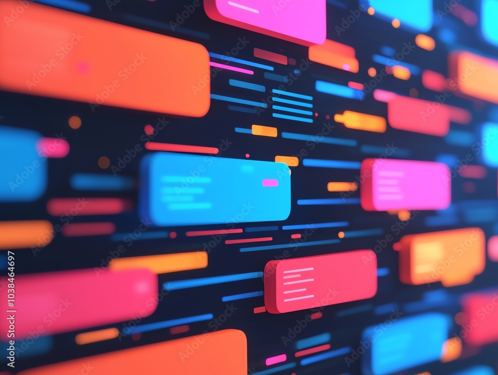 Privacy policy animation, multiple sections in 3D interface, 3D illustration Privacy policy animation, multiple sections in 3D interface, 3D illustration