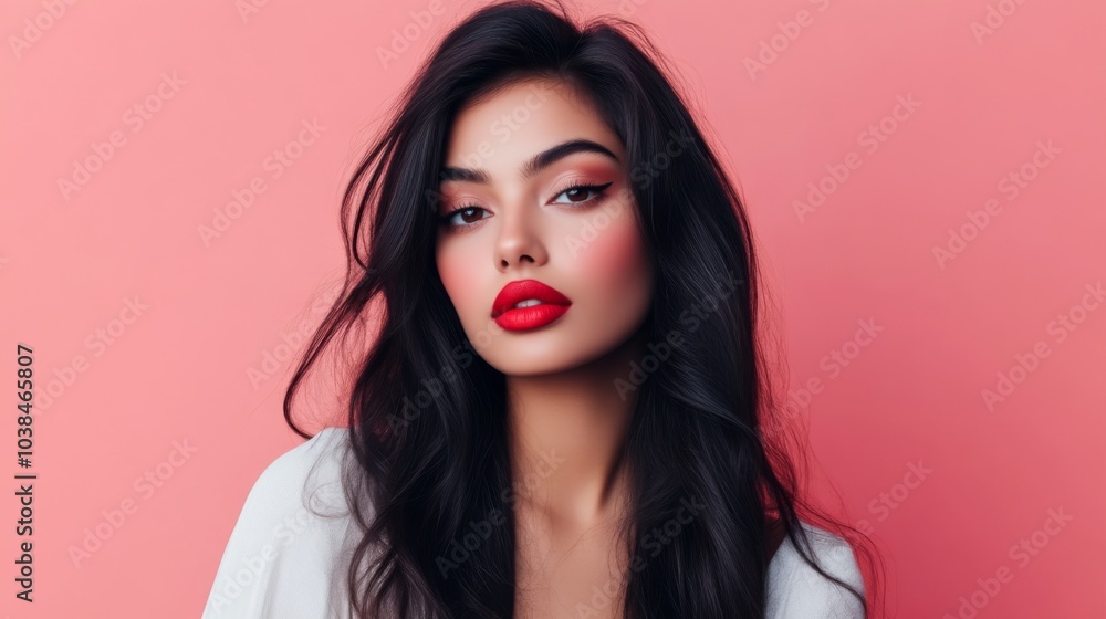Beautiful Woman with Red Lipstick and Long Hair - Fashion Portrait Beautiful Woman with Red Lipstick and Long Hair - Fashion Portrait