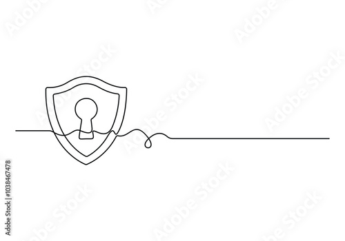 Shield in one continuous line drawing. Security shield drawn in one line. Safety and protection concept vector illustration