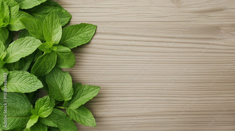Fresh mint leaves on a wooden background Fresh mint leaves on a wooden background