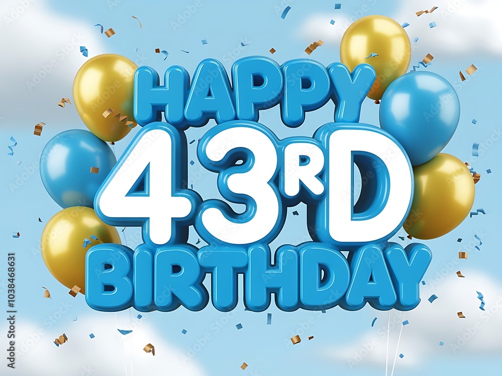 Happy 43rd Birthday with Blue Balloons Happy 43rd Birthday with Blue Balloons