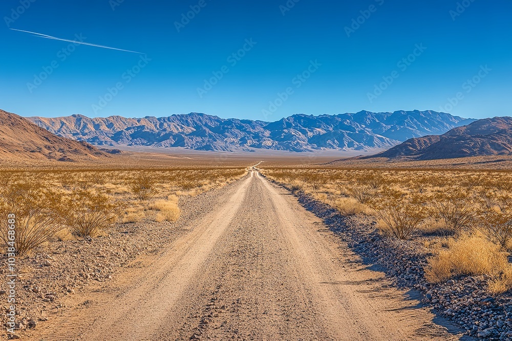 A vast desert landscape unfolds beneath a clear blue sky. Generative Ai A vast desert landscape unfolds beneath a clear blue sky. Generative Ai