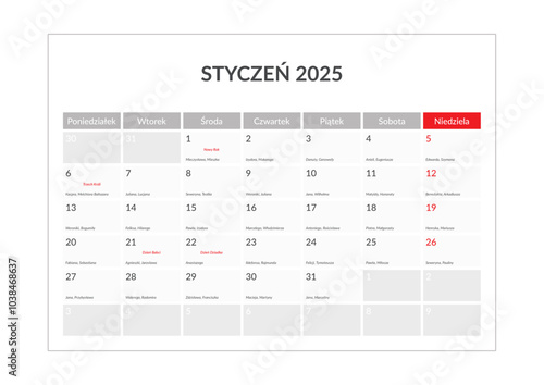 Kalendarium 2025 pl / imieniny / święta