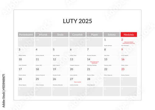 Kalendarium 2025 pl / imieniny / święta