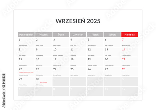 Kalendarium 2025 pl / imieniny / święta
