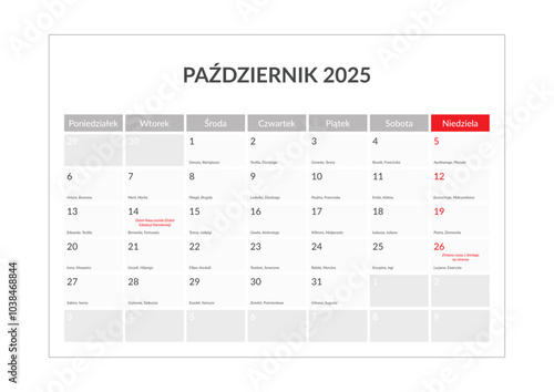 Kalendarium 2025 pl / imieniny / święta