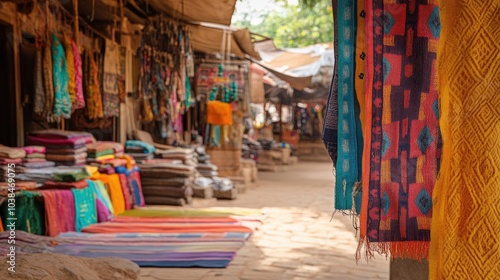 The vibrant colors of the local market in Badami, with handmade crafts and textiles displayed beautifully.