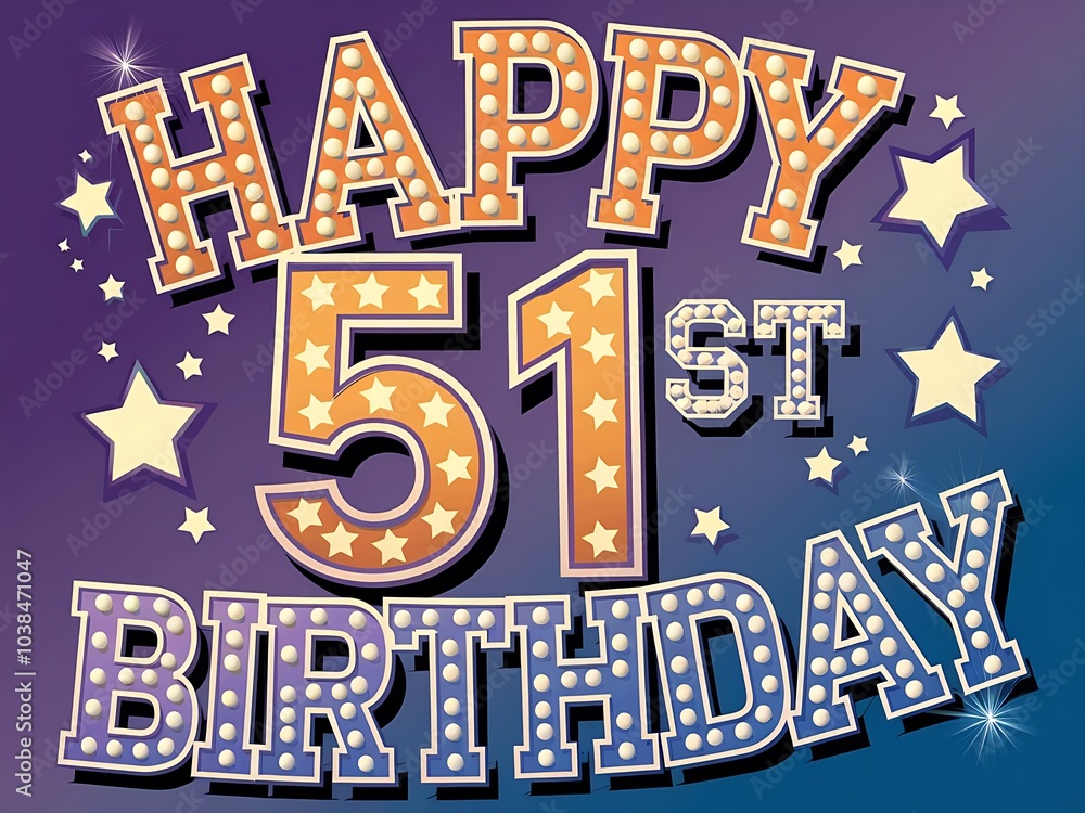 Fototapeta premium Happy 51st Birthday with Gold Stars