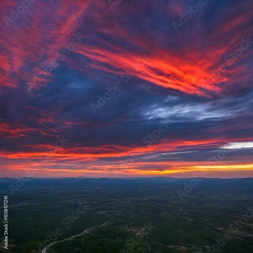 Blazing Skies: The Majestic Red Fire Sunset Cloudscape photo