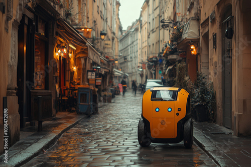 Delivery robot drone for city streets in a European city. photo