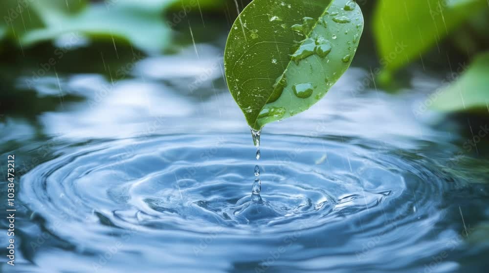 Water falls from the sky dripping on the leaves and down into the river. Seamless looping time-lapse virtual 4k video animation background Water falls from the sky dripping on the leaves and down into the river. Seamless looping time-lapse virtual 4k video animation background