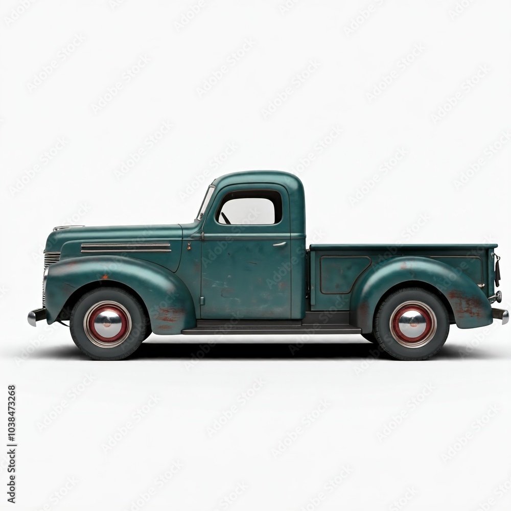 1940s pickup truck isolated on white background, side view 1940s pickup truck isolated on white background, side view