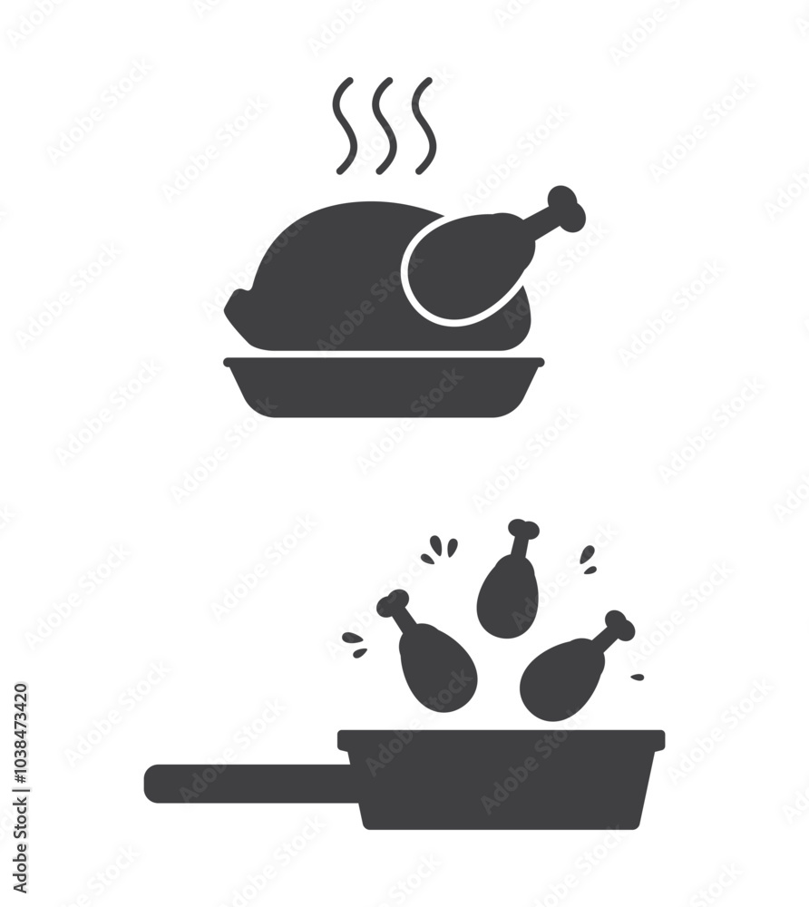 fried grill chicken and drumstick icon fried grill chicken and drumstick icon