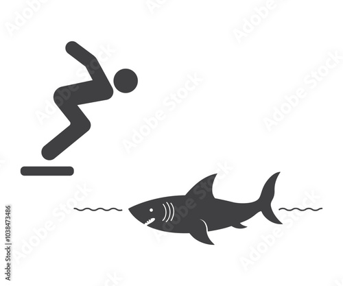 man jump in water with shark