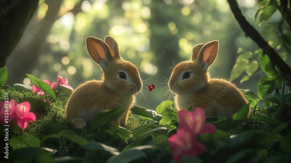 Adorable bunnies in a lush garden Adorable bunnies in a lush garden