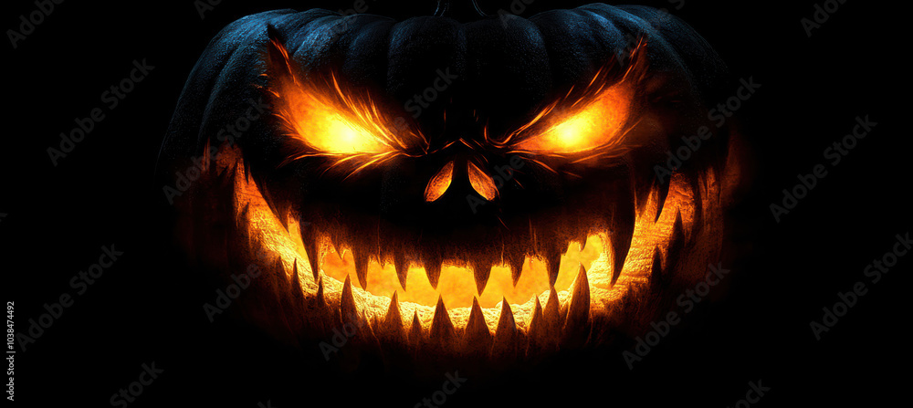Glowing Jack-o'-Lantern Face on Black Background Glowing Jack-o'-Lantern Face on Black Background
