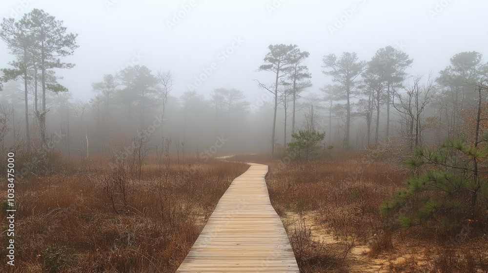 Serene Path Through Foggy Forest Landscape Serene Path Through Foggy Forest Landscape