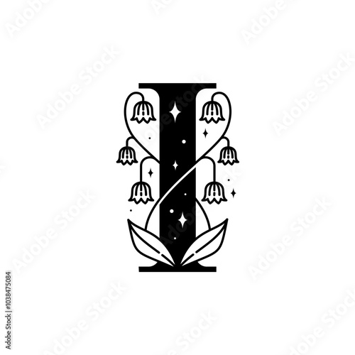 Letter i lily of the valley flower vector clip art