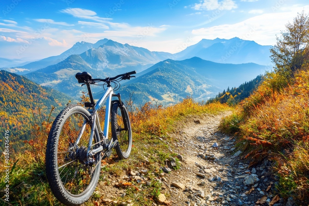 Mountain Bike on Trail with Scenic View Mountain Bike on Trail with Scenic View