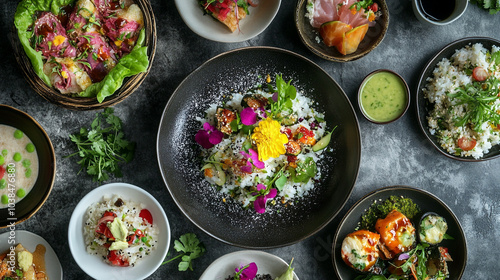 Wallpaper Mural Tasty gourmet dishes with fresh ingredients and vibrant colors at a local restaurant Torontodigital.ca