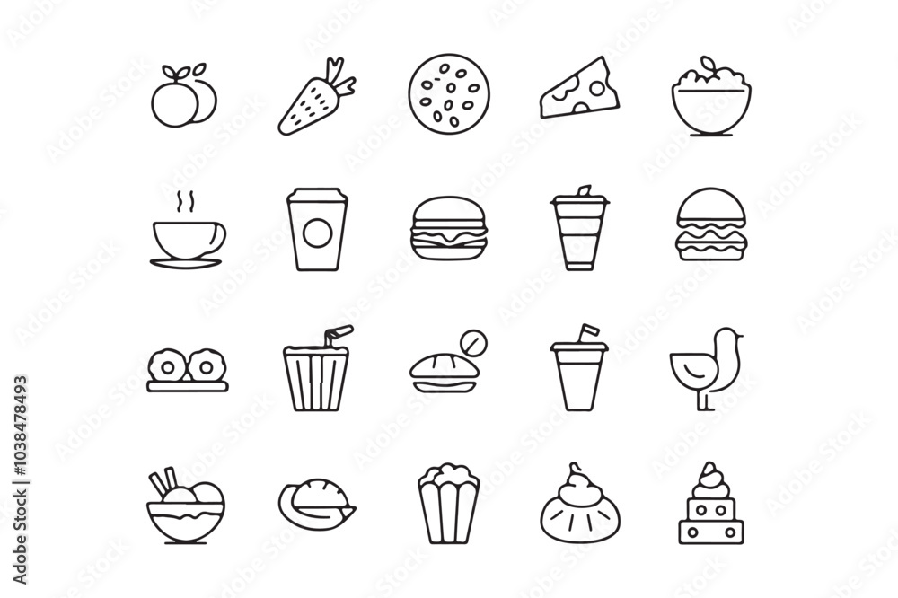 Minimalist Food and Drink Icon Set Line Art Vector Illustrations Minimalist Food and Drink Icon Set Line Art Vector Illustrations