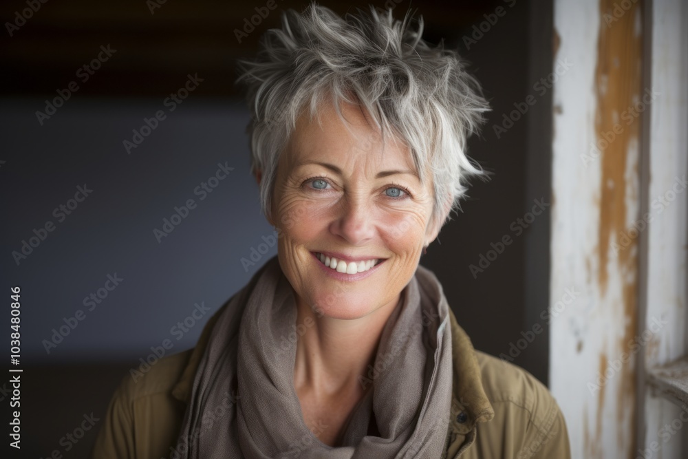 Portrait of a happy senior woman with grey hair smiling at the camera Portrait of a happy senior woman with grey hair smiling at the camera