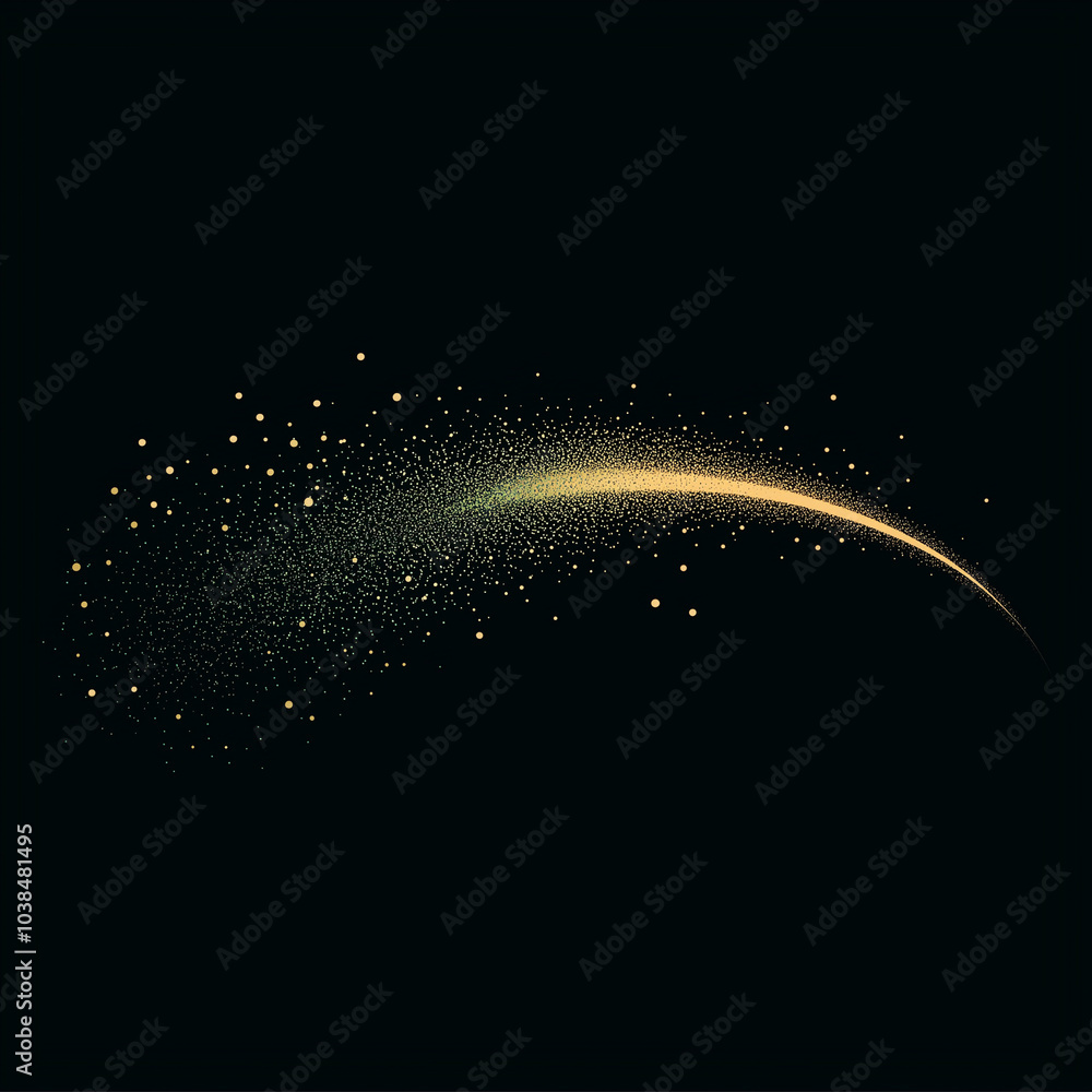Abstract gold glitter, glowing trail on green background. AI generation. Abstract gold glitter, glowing trail on green background. AI generation.