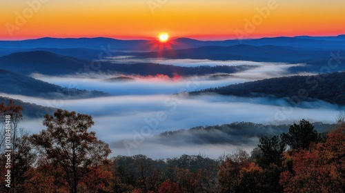 Stunning Sunrise Over Foggy Valley Landscape